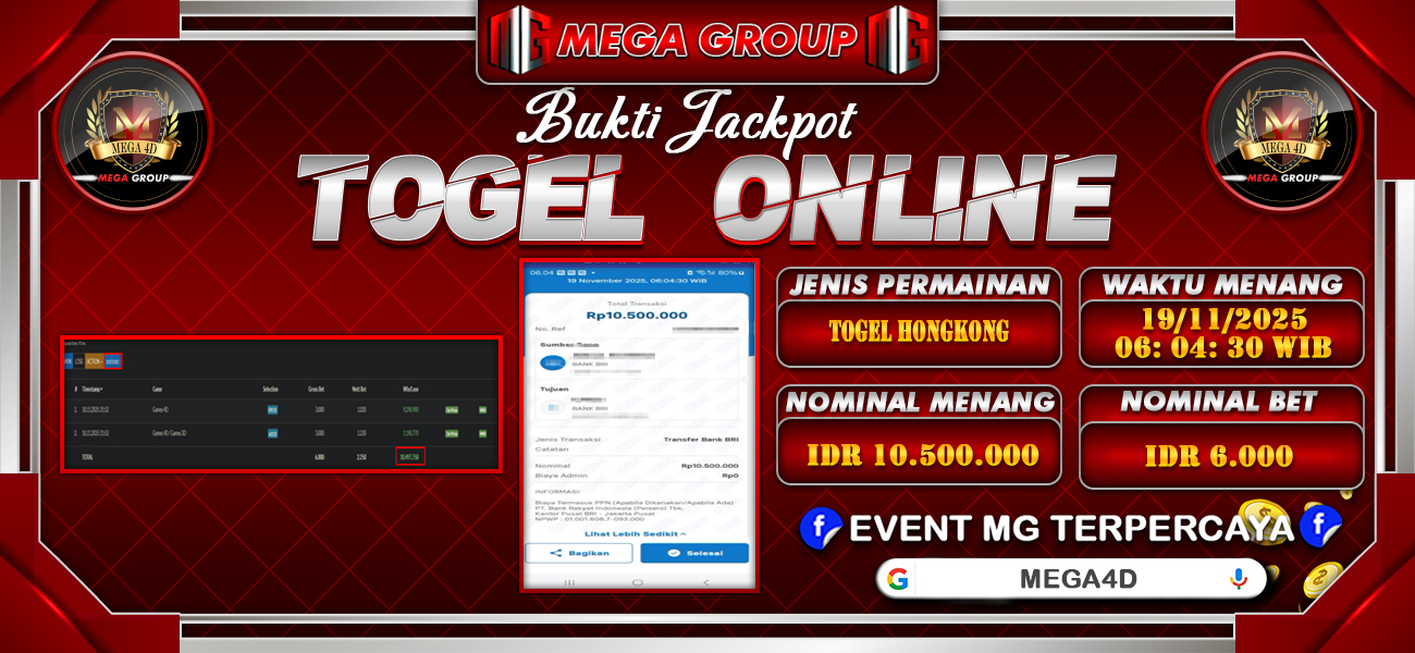 Bukti JP situs Mega4D hari Rabu, 19 November 2025