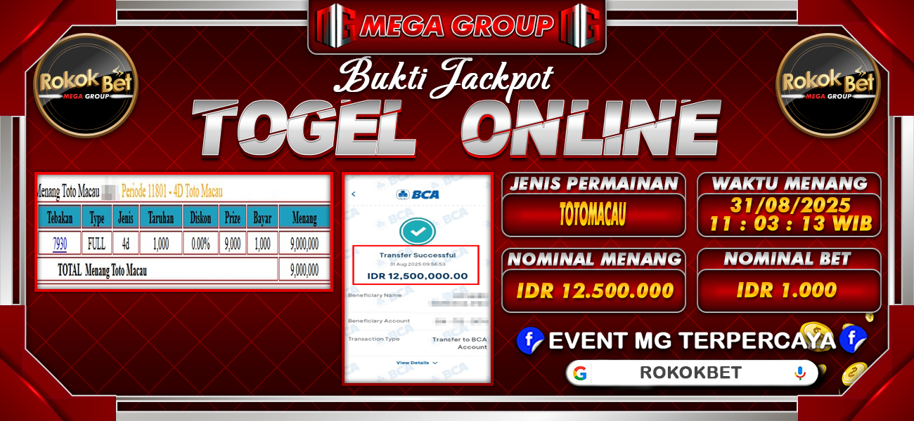 Bukti JP situs Rokokbet hari Minggu, 31 Agustus 2025