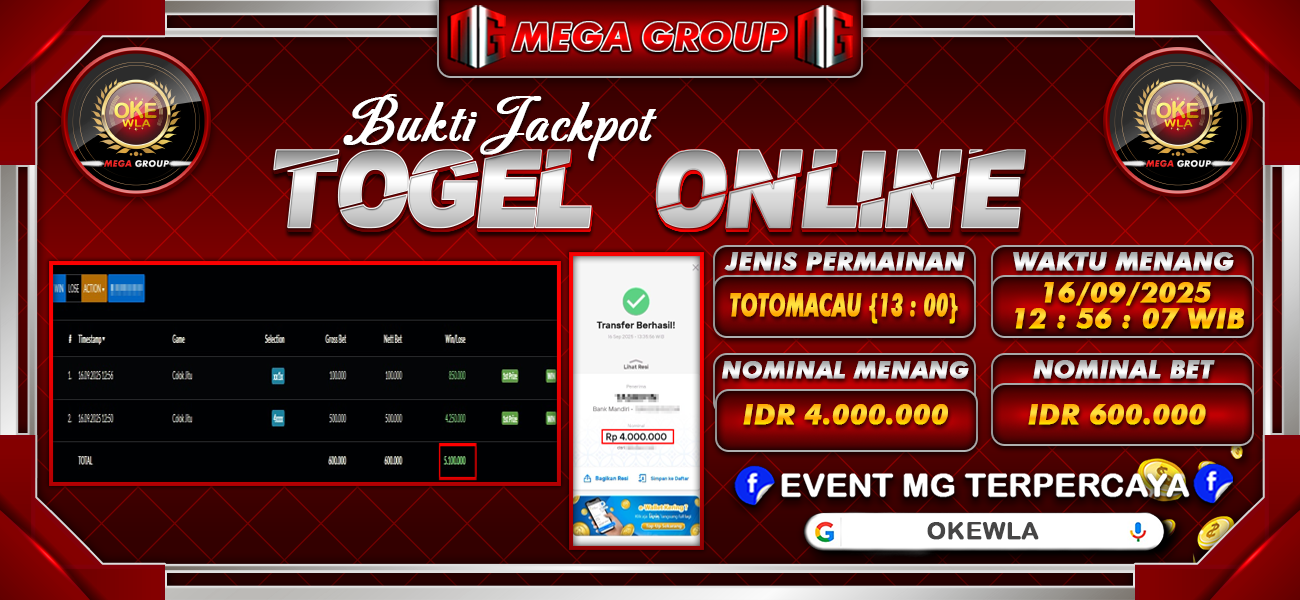 Bukti JP situs Okewla hari Selasa, 16 September 2025