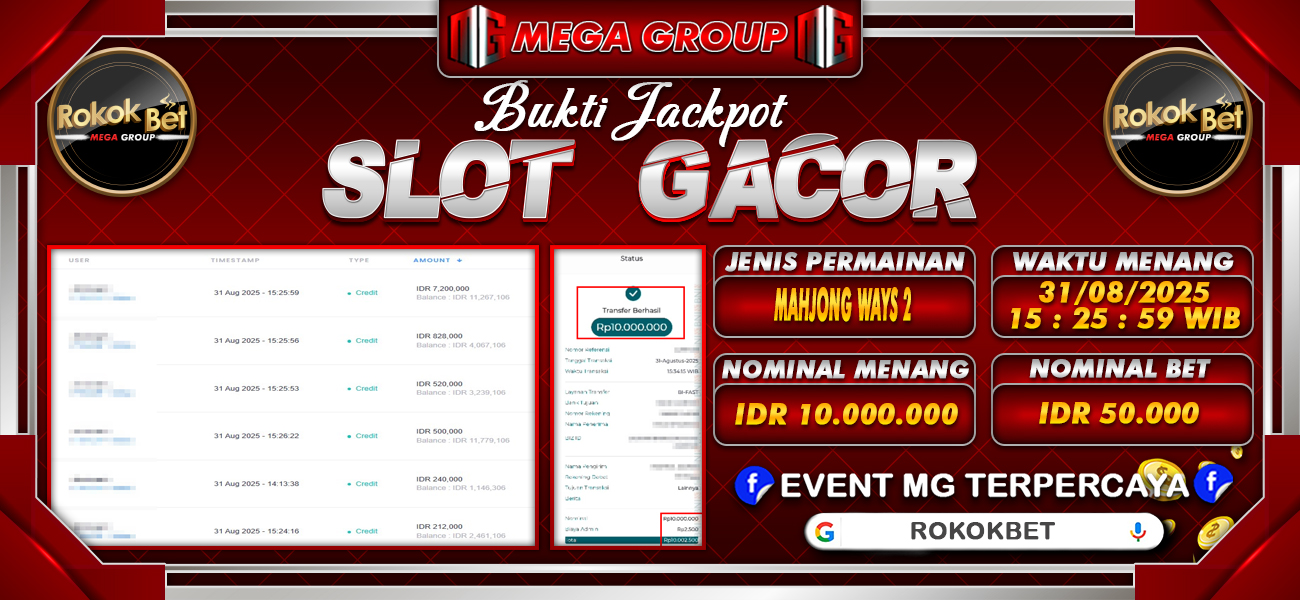 Bukti JP situs Rokokbet hari Minggu, 31 Agustus 2025