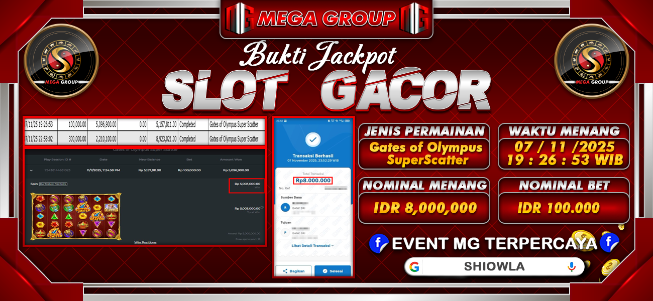 Bukti JP situs Shiowla hari Jumat, 07 November 2025