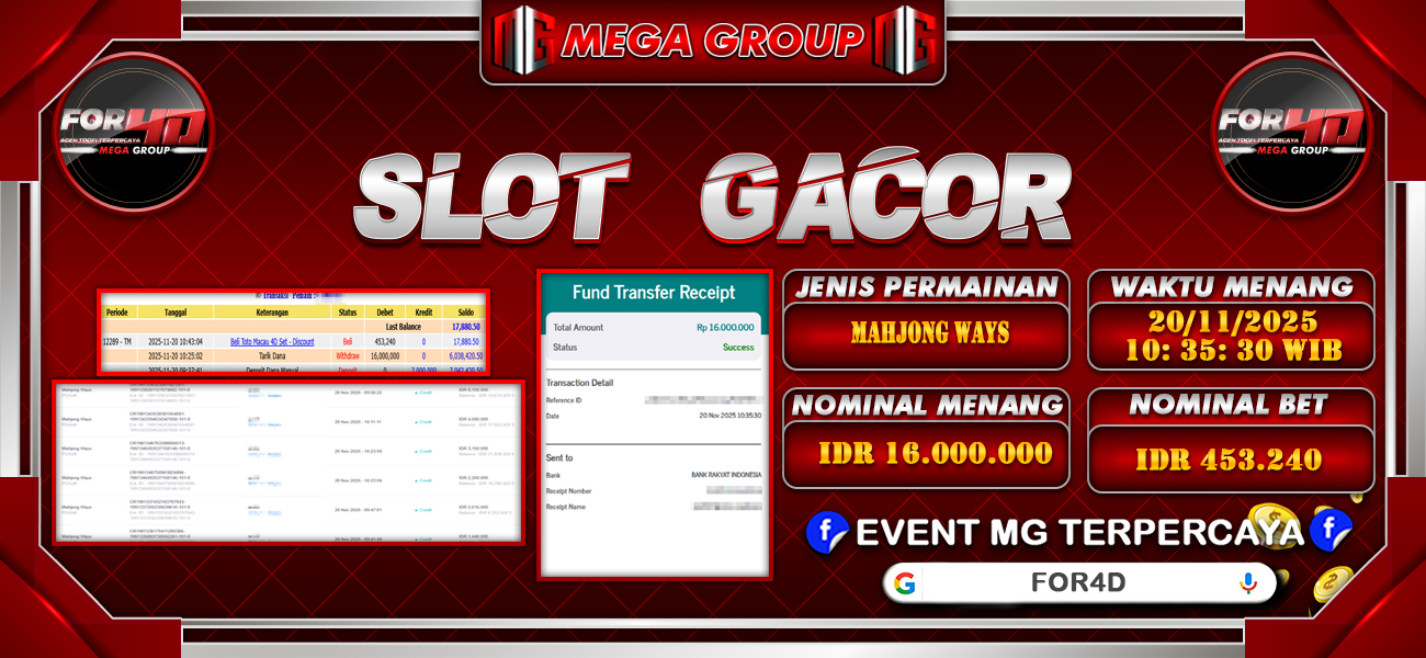 Bukti JP situs For4D hari Kamis, 20 November 2025