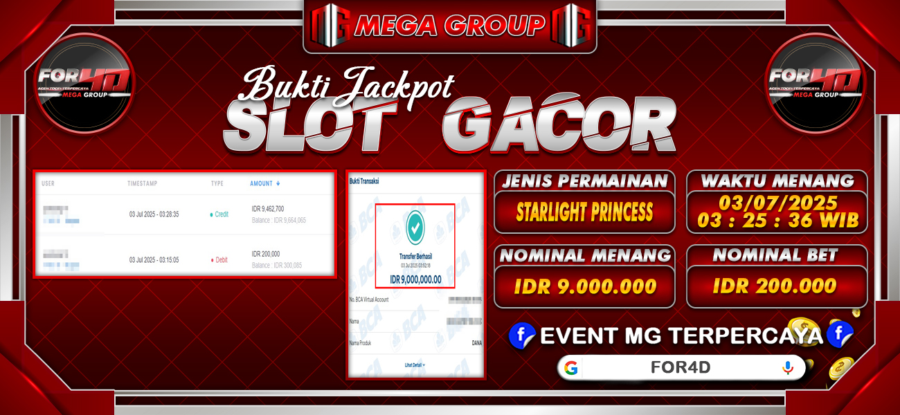 Bukti JP situs For4D hari Kamis, 03 Juli 2025