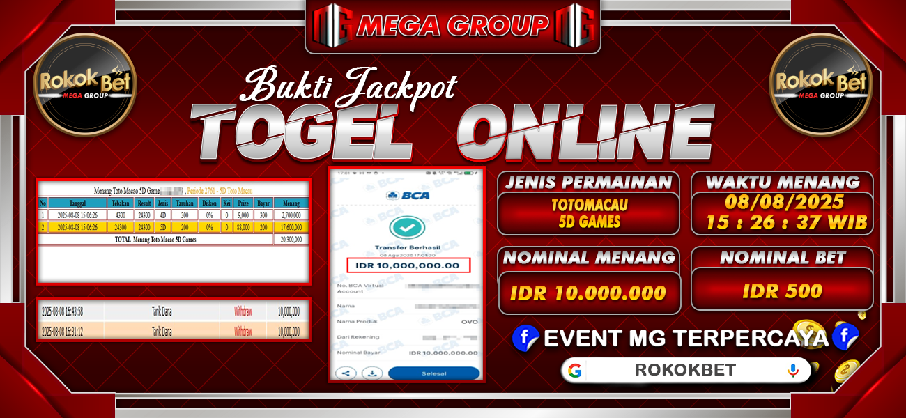 Bukti JP situs Rokokbet hari Jumat, 08 Agustus 2025